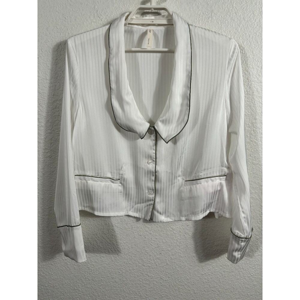 Nap Sleep Top Womens Small Loungewear Statement Collar Cropped Pajama Top‎ White